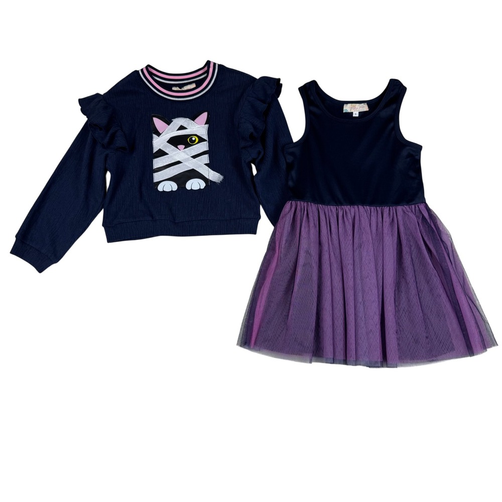 Truly Me Dress Set Kitty Mummy Cat Halloween Tutu Ruffle‎ Girls 5 Navy Purple